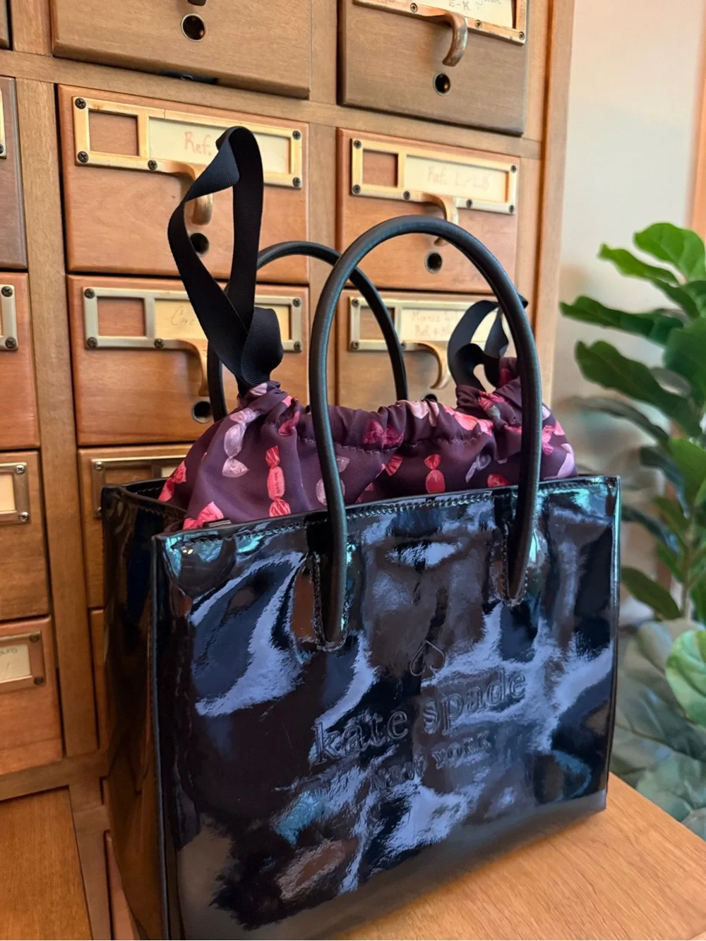 Kate Spade, New York Shiny Black Patent Leather Shopper Tote